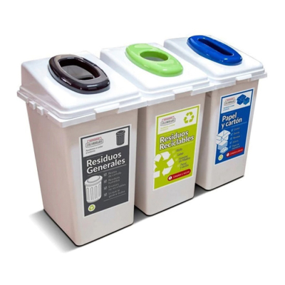 Estacion De Reciclados X3 Cestos Adosables